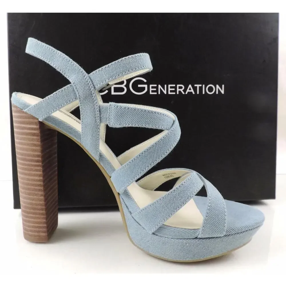 BCBGenerationn Morgan Strappy Platform Sandals Heels Blue Size 10